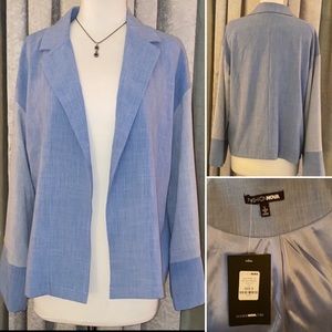 New Fashion Nova Chambray 2 Tone Open Front Blazer Jacket